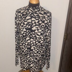 Ava & Viv Geometric Mock Neck Ribbed Pullover Top size 1X